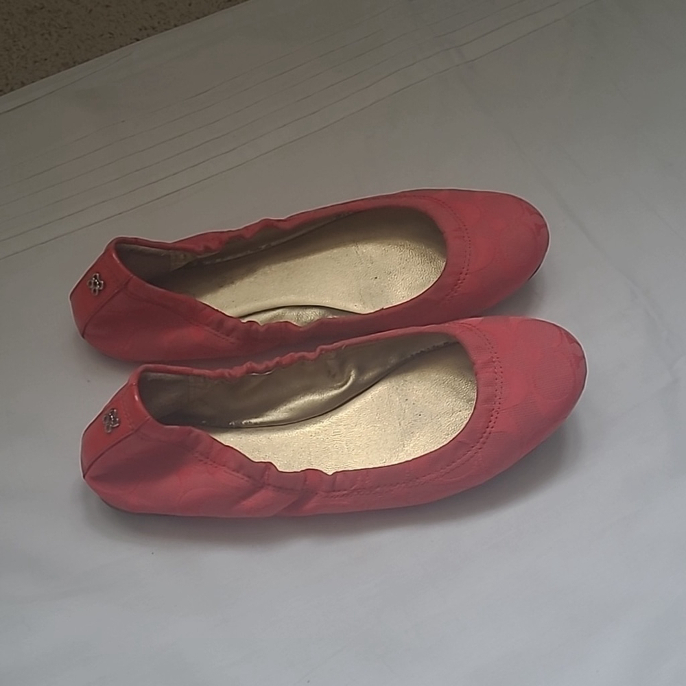 COACH PINK SATEEN CANVAS LOGO FLATS 8.5